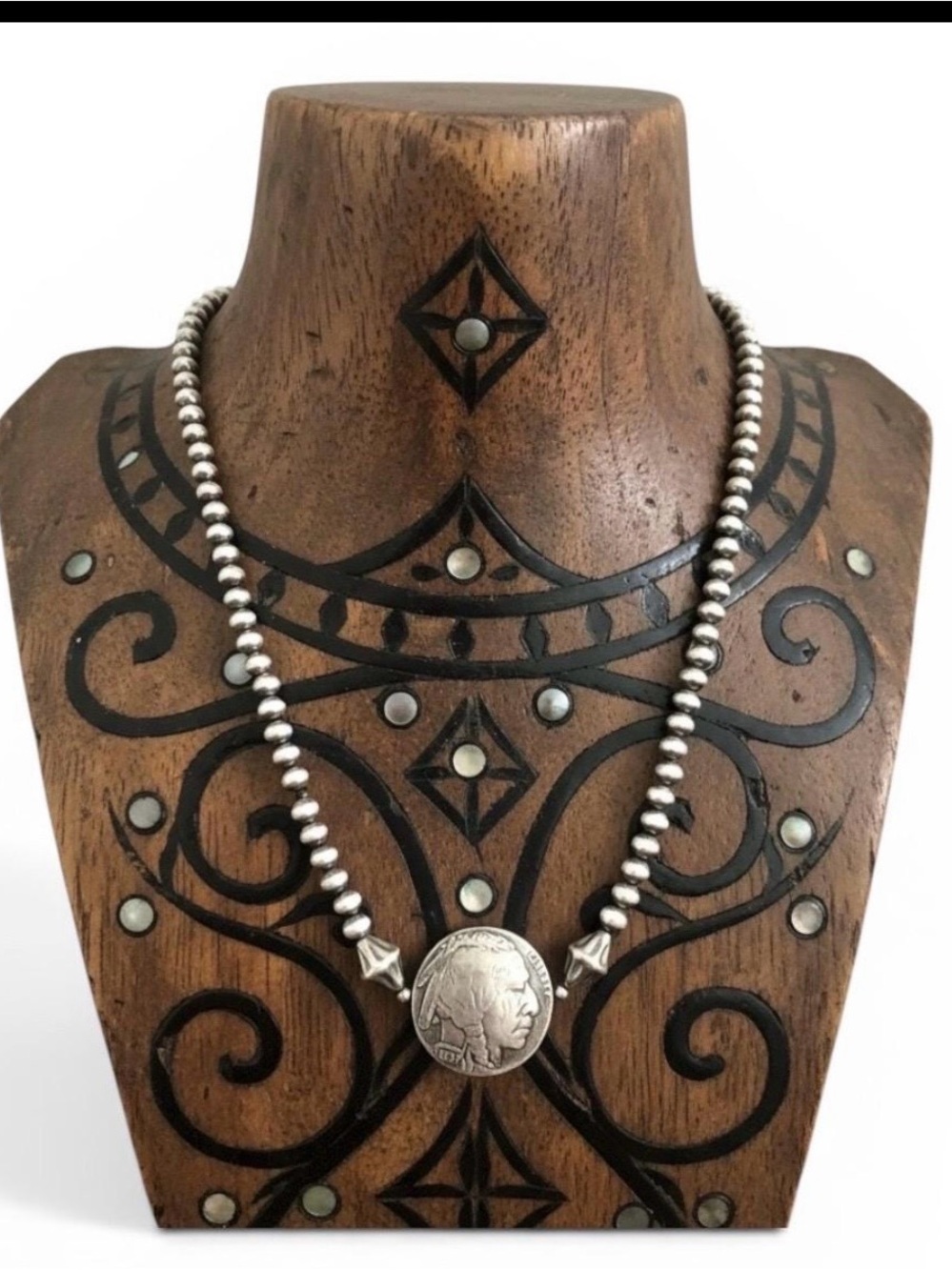 Indian nickel/buffalo silver pearls necklace